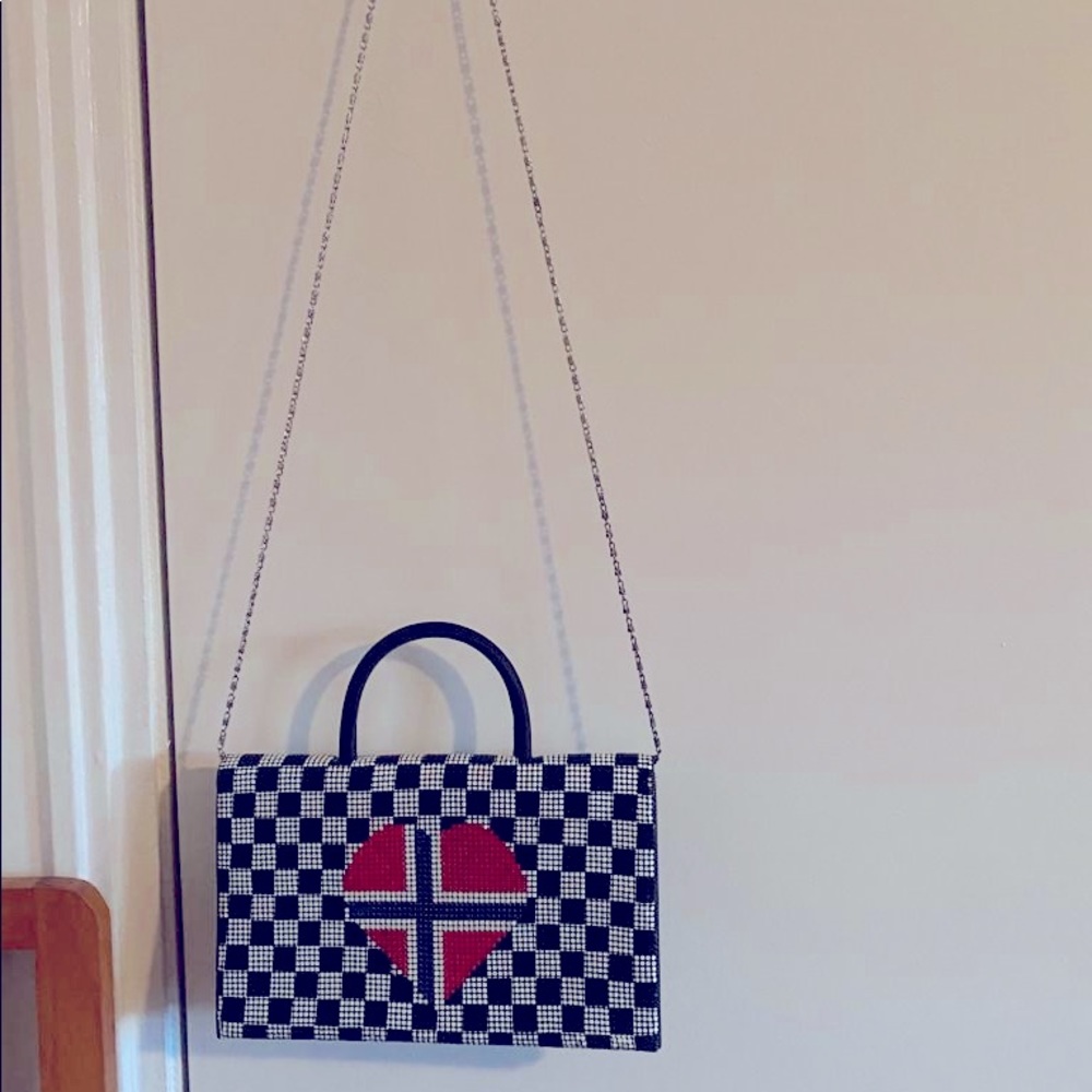 Super cool black, white and red bag